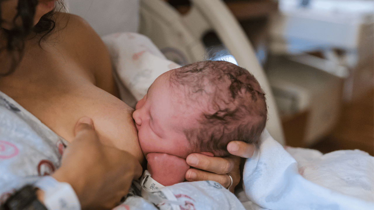 breastfed newborn, beautiful breastfed baby, breastfeeding in hospital