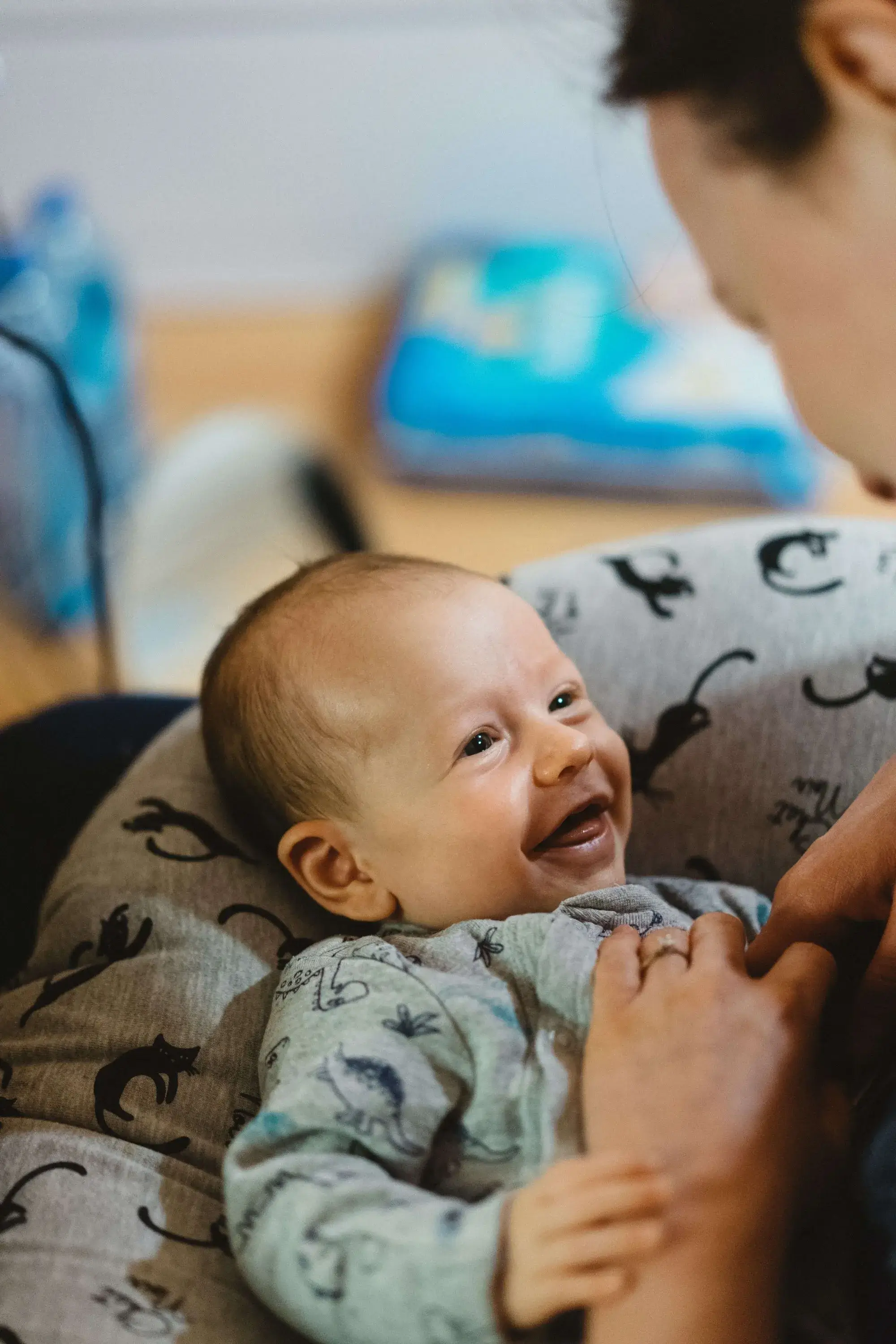 breastfeeding pillow, boppy pillow, baby smiling